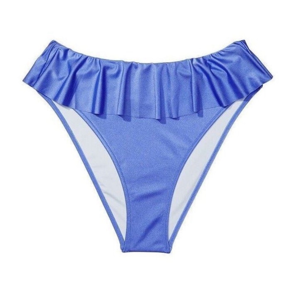 Victorias Secret Blue Ruffle Plunge Highwaist Bikini Swimsuit Set sz 34C & Large - Picture 3 of 14
